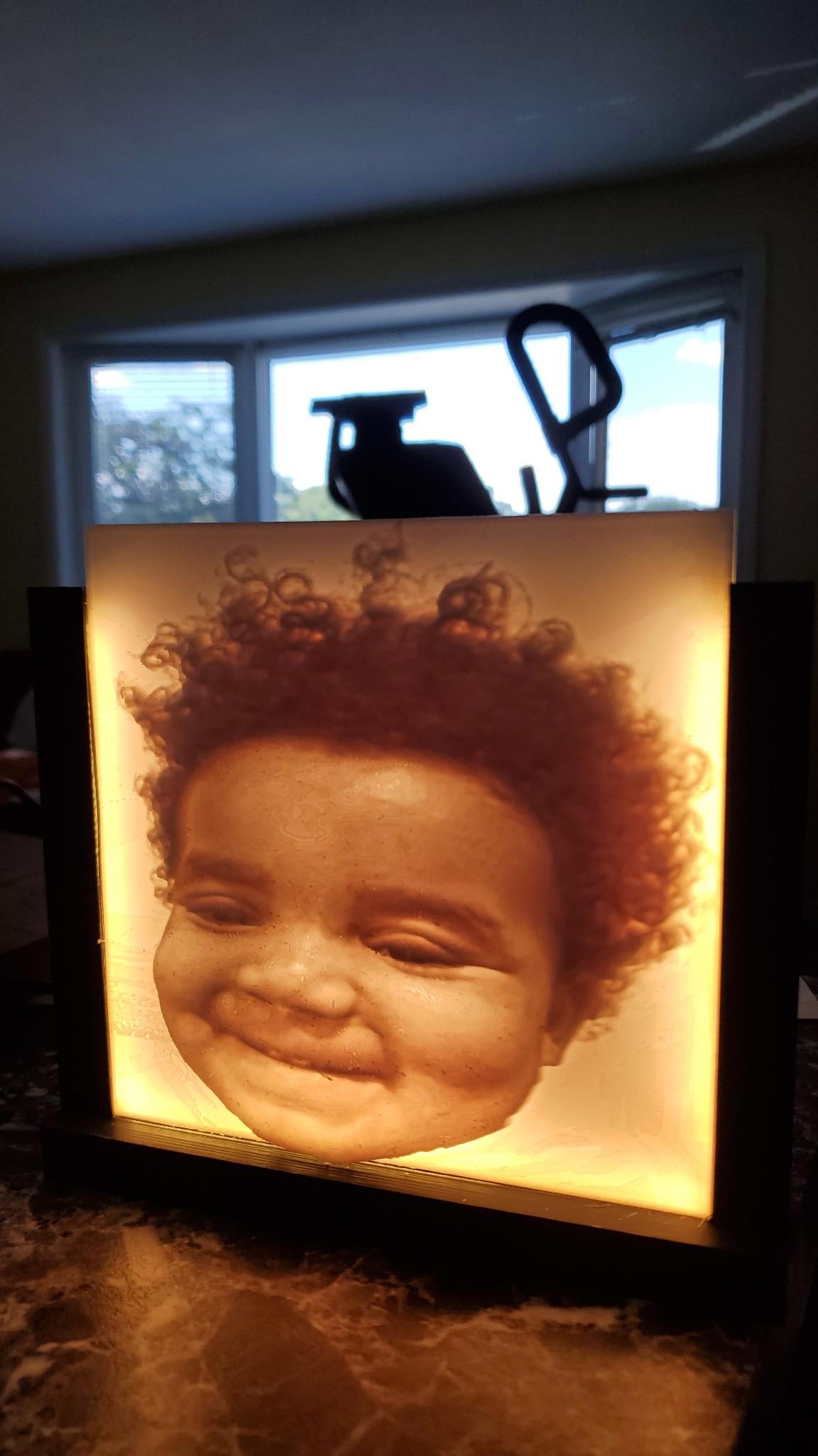 Lit baby portrait lithophane
